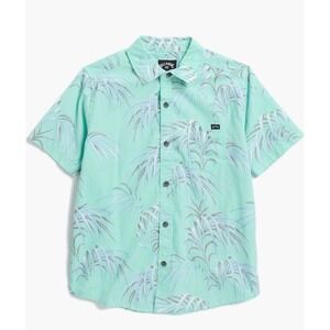 NWT Billabong Sundays Boys Bermuda Tropical Palm Leaf Button Down Shirt L 14/16‎